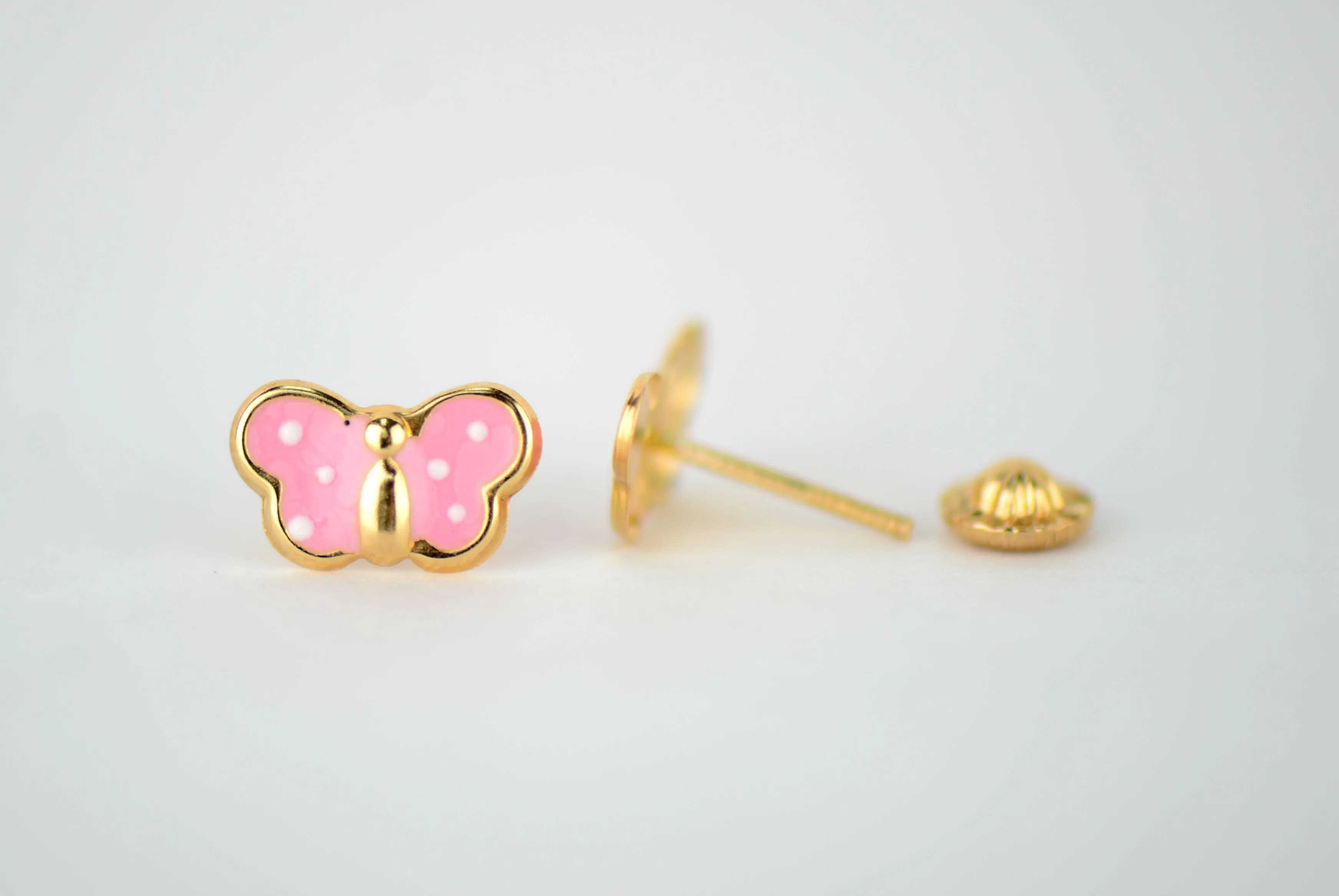 14 KT Baby Butterfly polka dots screw back earrings