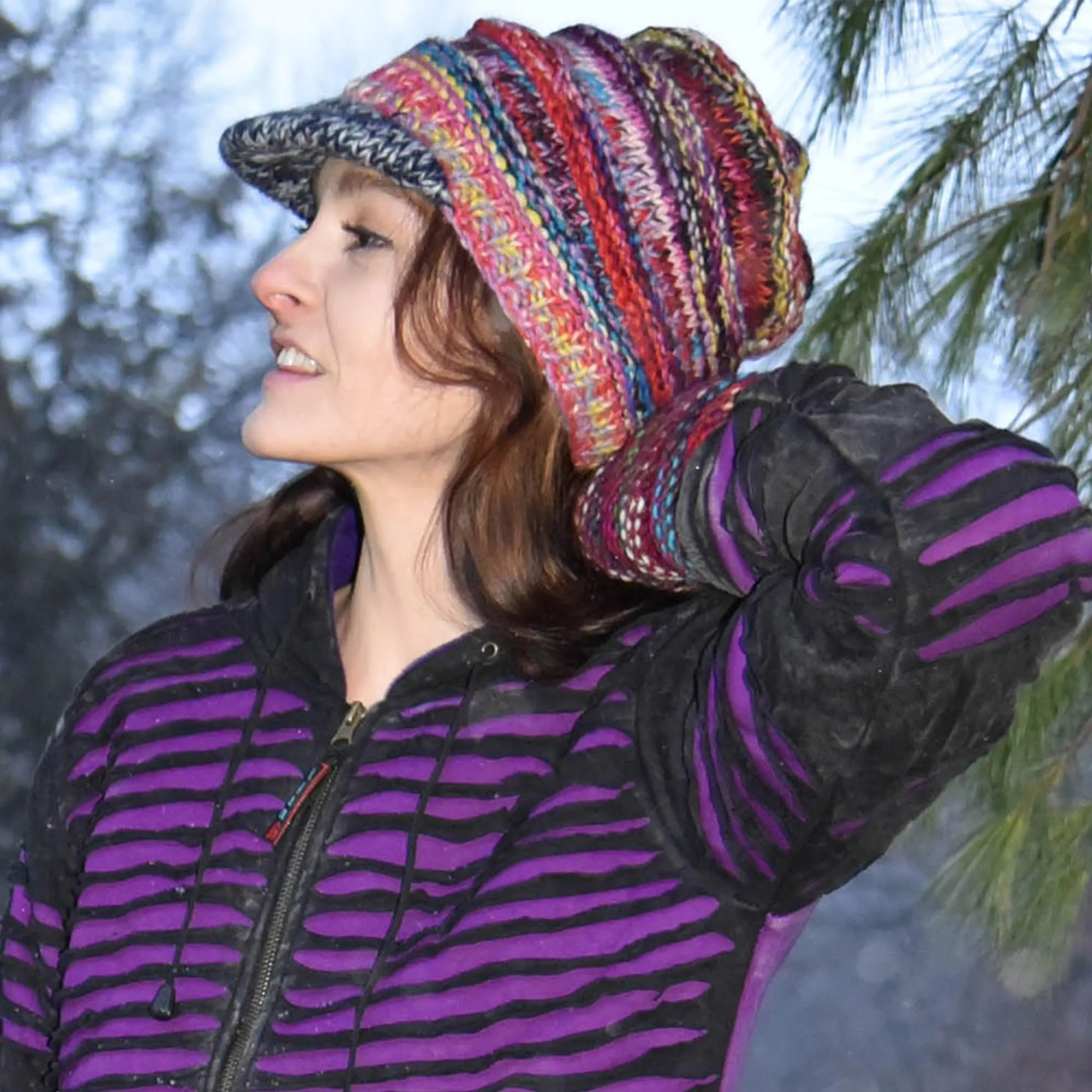 1417 Knit Beanie Hats Mitten Women Ribbed Slouchy Mismatched Fleeced Lined