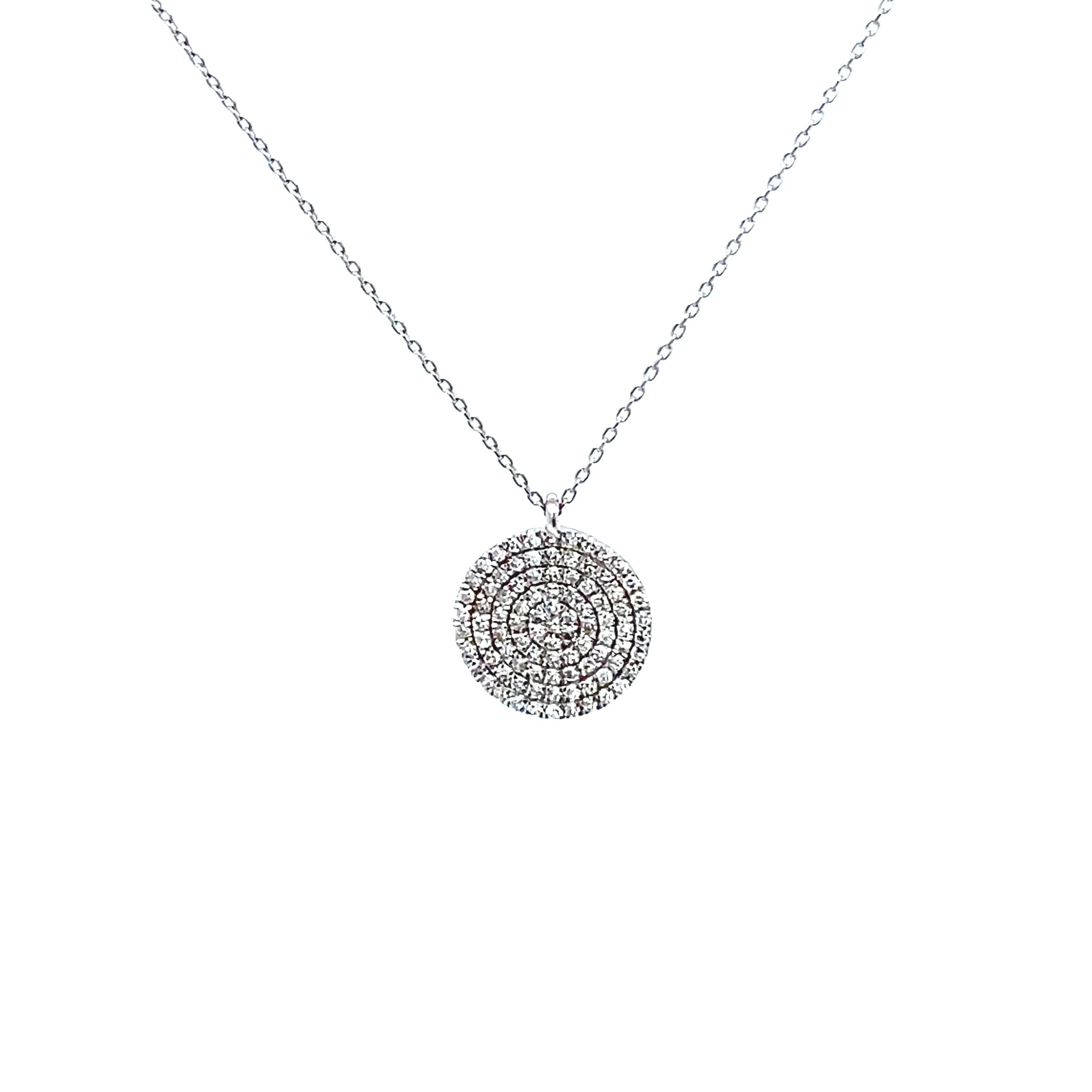 14k White Gold Disc Pave Diamond Necklace