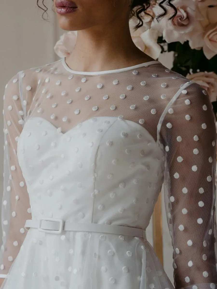 3 4 Sleeve Tea Length Wedding Dress Vintage A-line