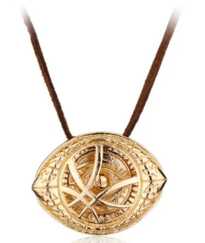  AZ597 Gold Eye Pendant on Leather Cord Necklace with FREE EARRINGS
