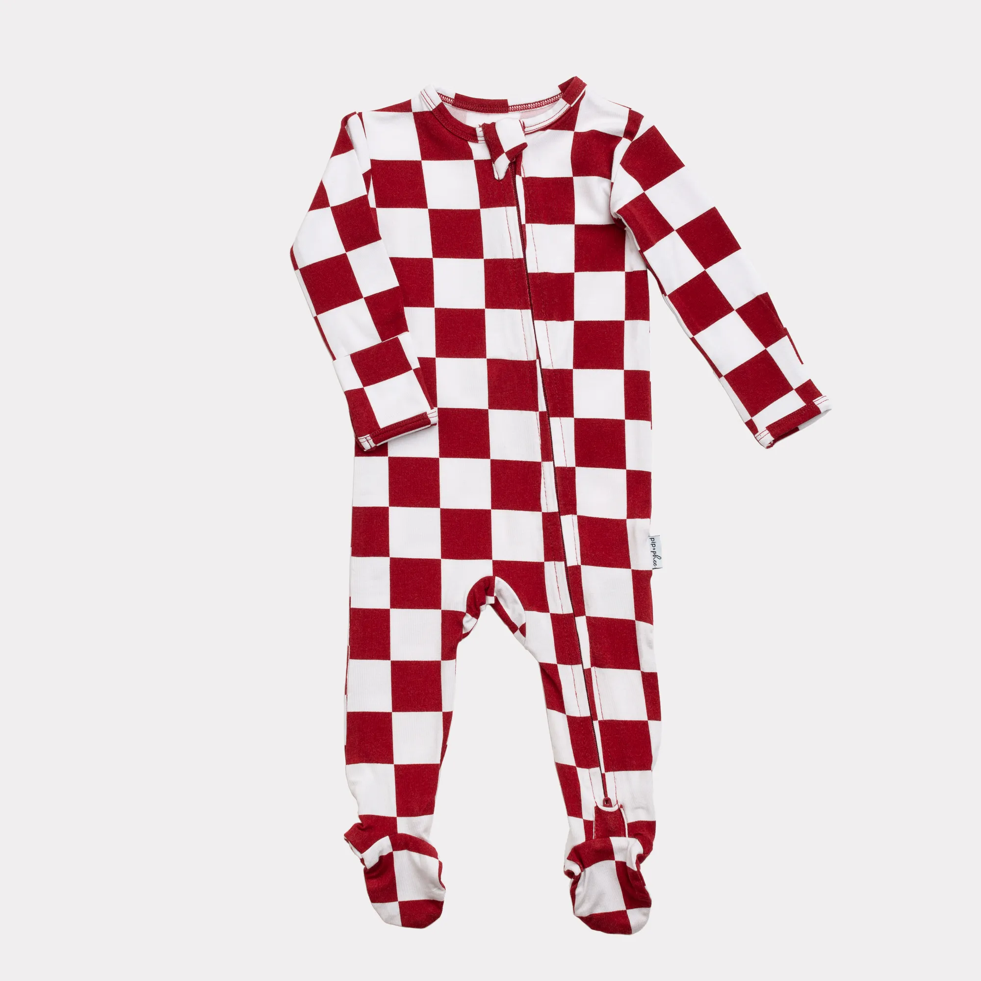 Bamboo Footed Sleeper - Cranberry Check: Newborn