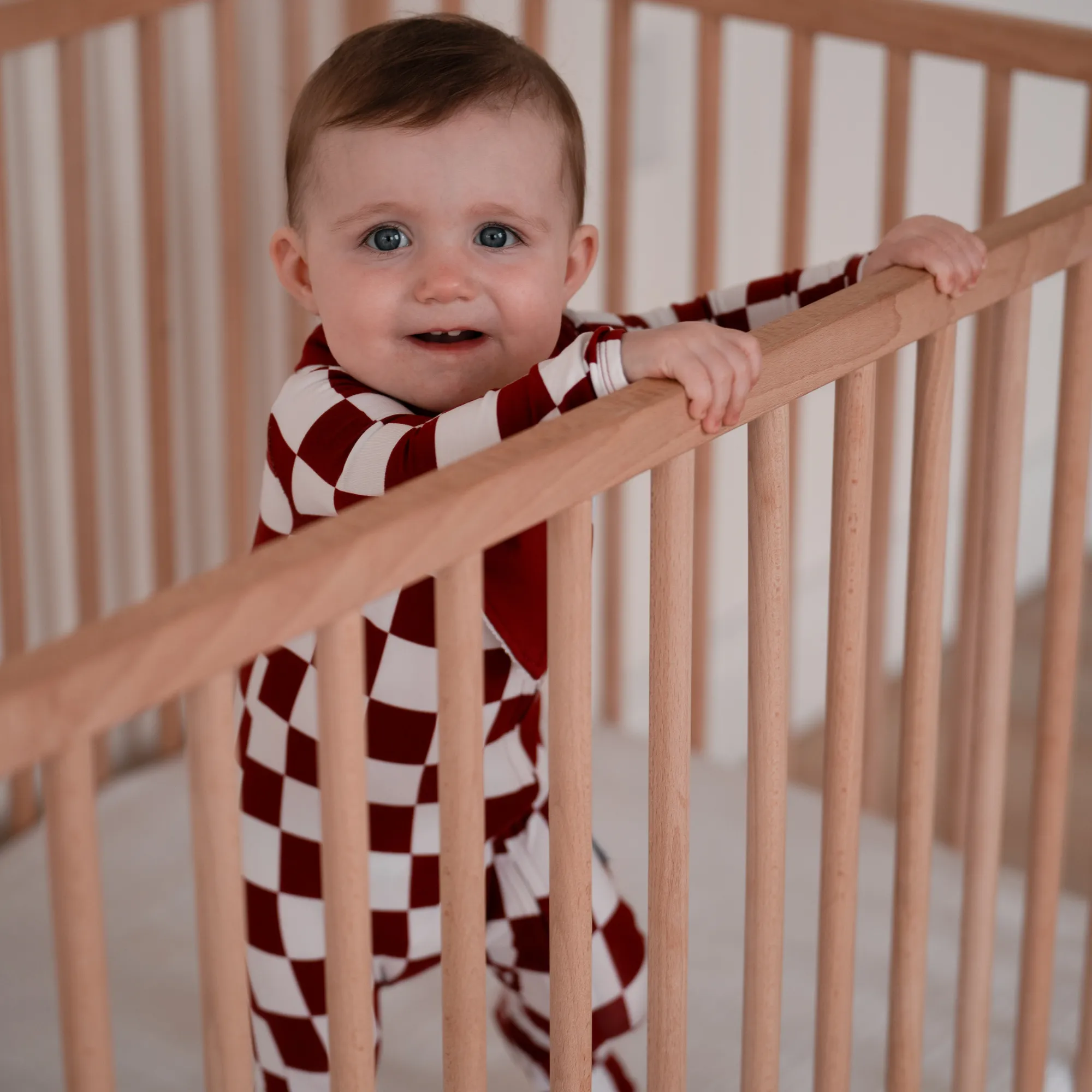 Bamboo Footed Sleeper - Cranberry Check: Newborn
