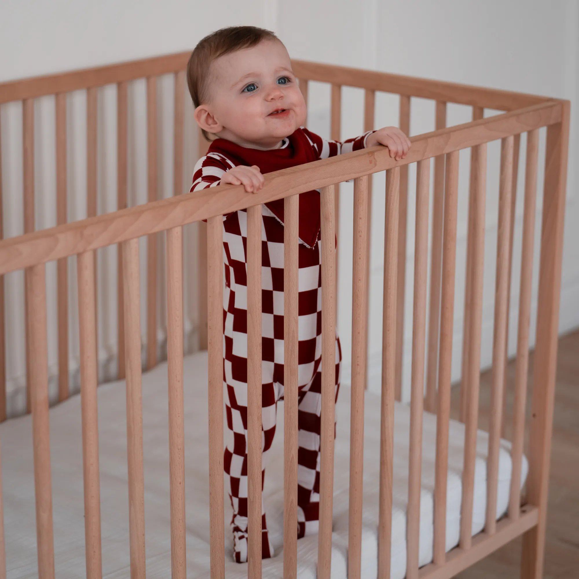 Bamboo Footed Sleeper - Cranberry Check: Newborn
