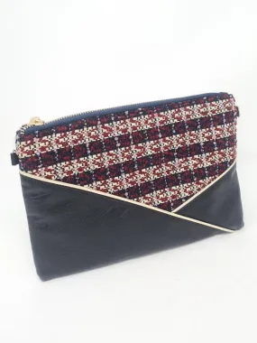 Black & Burgundy Knit Zip Clutch Bag