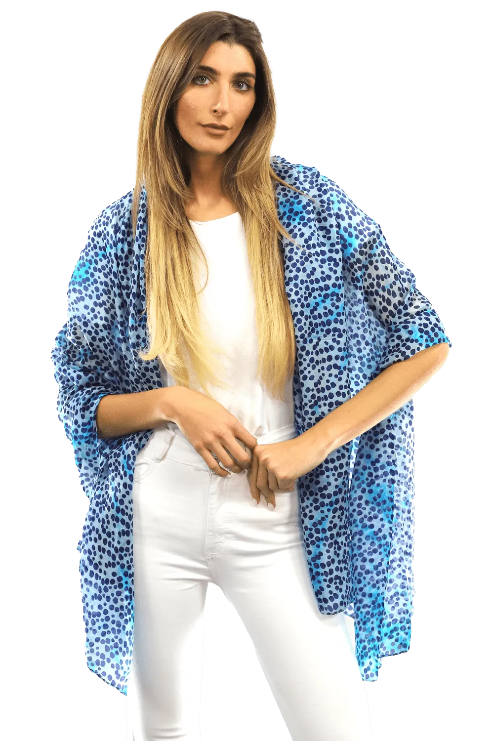 Blue Dot & Watercolor Silk Scarf