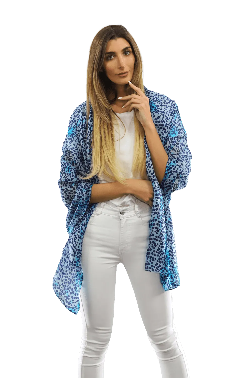 Blue Dot & Watercolor Silk Scarf