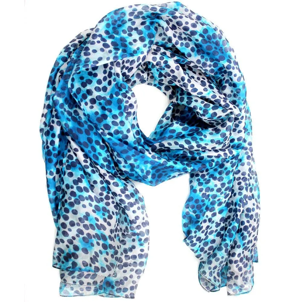 Blue Dot & Watercolor Silk Scarf