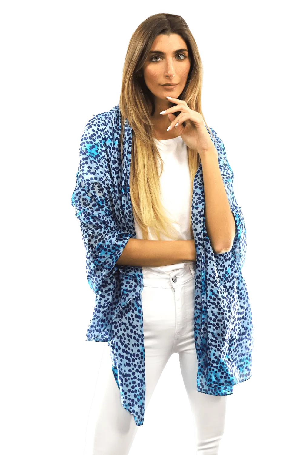 Blue Dot & Watercolor Silk Scarf