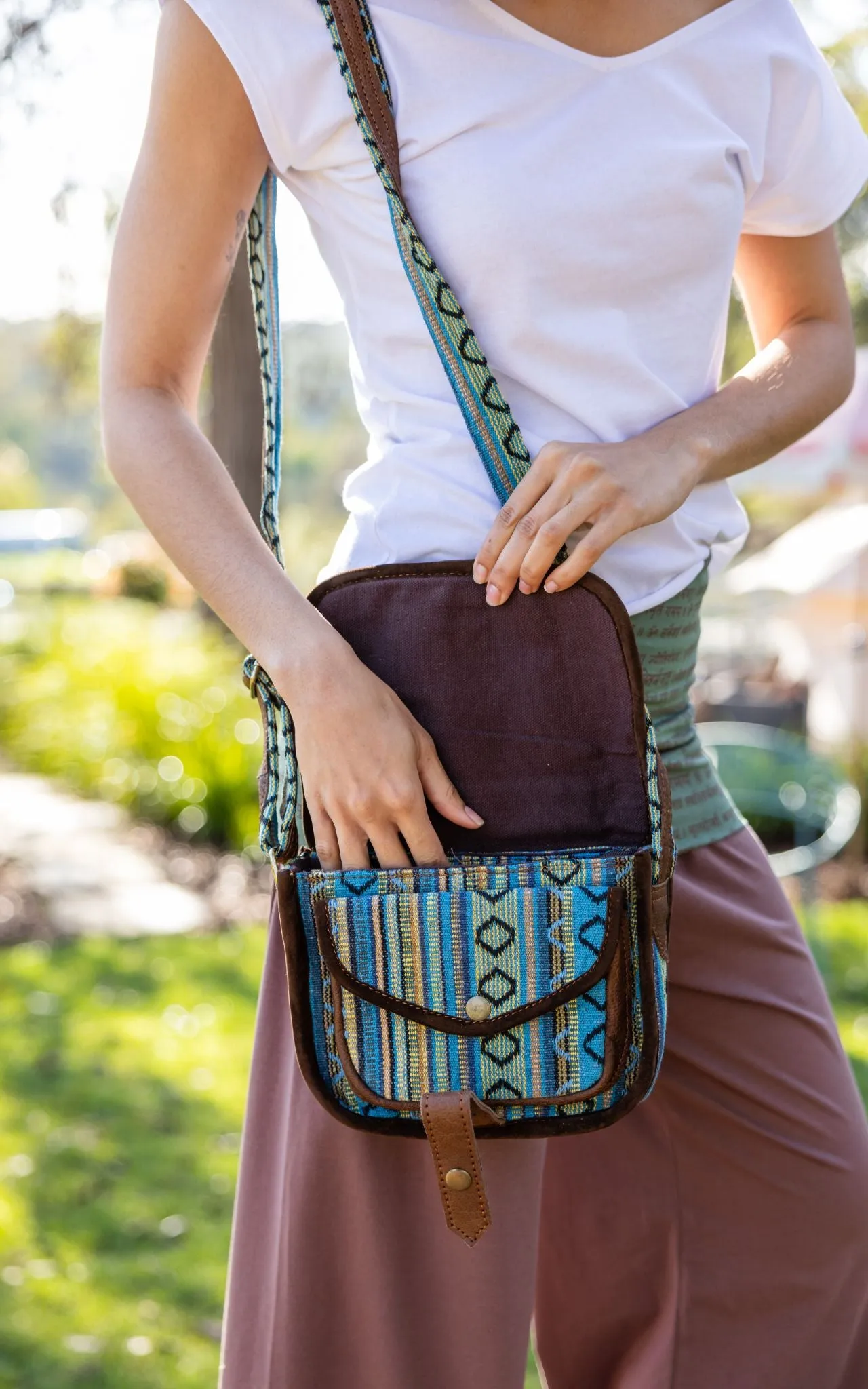 Buffalo Leather & Cotton Bag - Cassis
