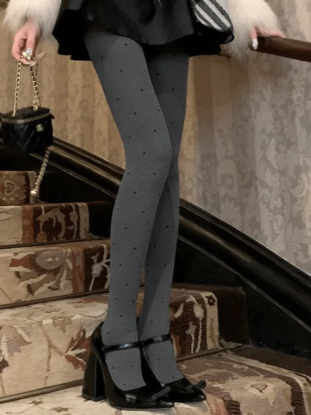 Dark Grey/Black Polka-dot Pattern Tights