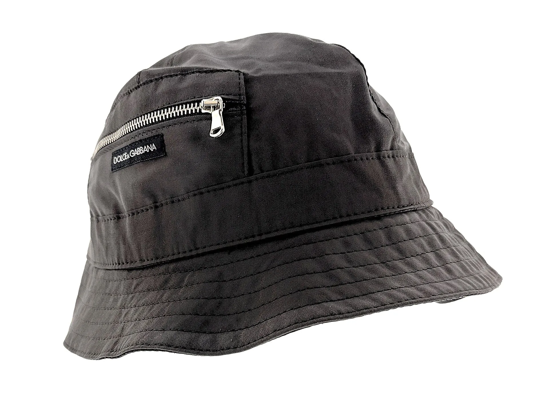 Dolce & Gabbana Black Cotton Zipper Fishermans Hat-Adult M