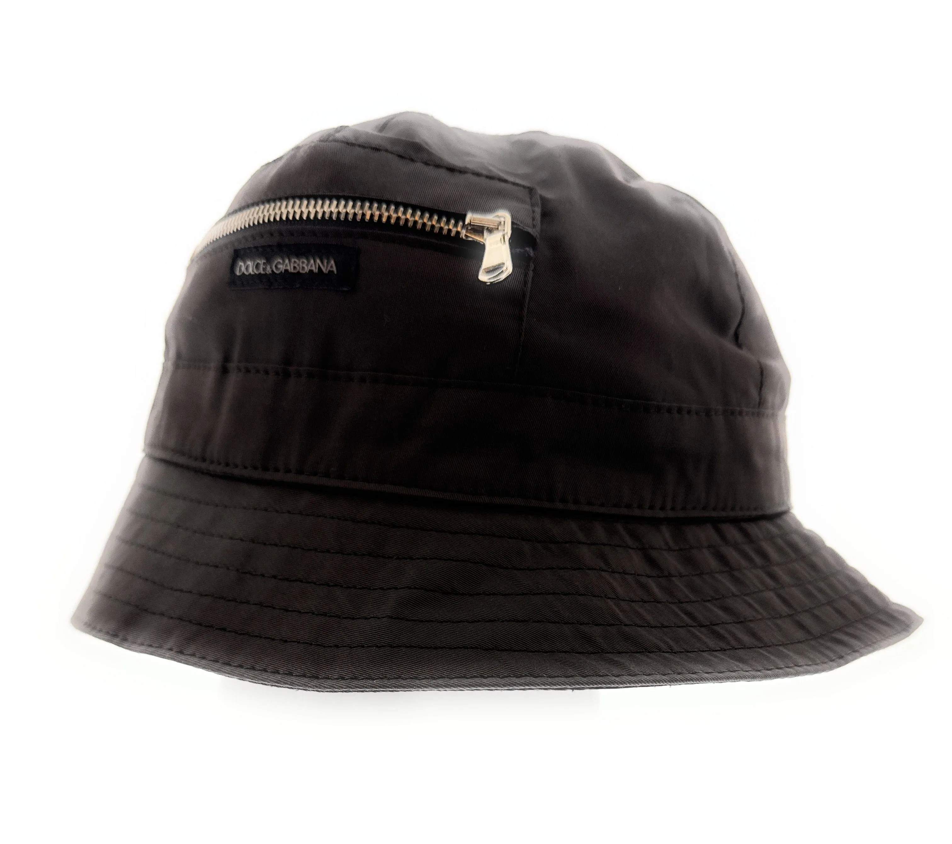 Dolce & Gabbana Black Cotton Zipper Fishermans Hat-Adult M
