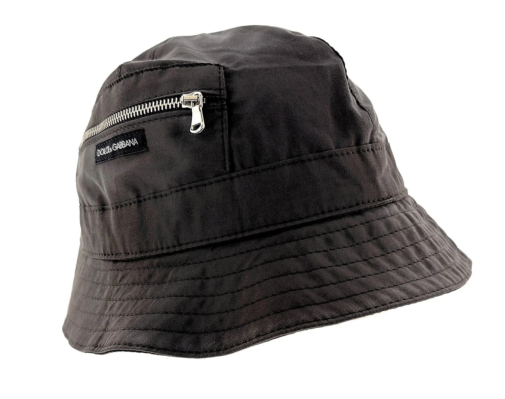 Dolce & Gabbana Black Cotton Zipper Fishermans Hat-Adult M