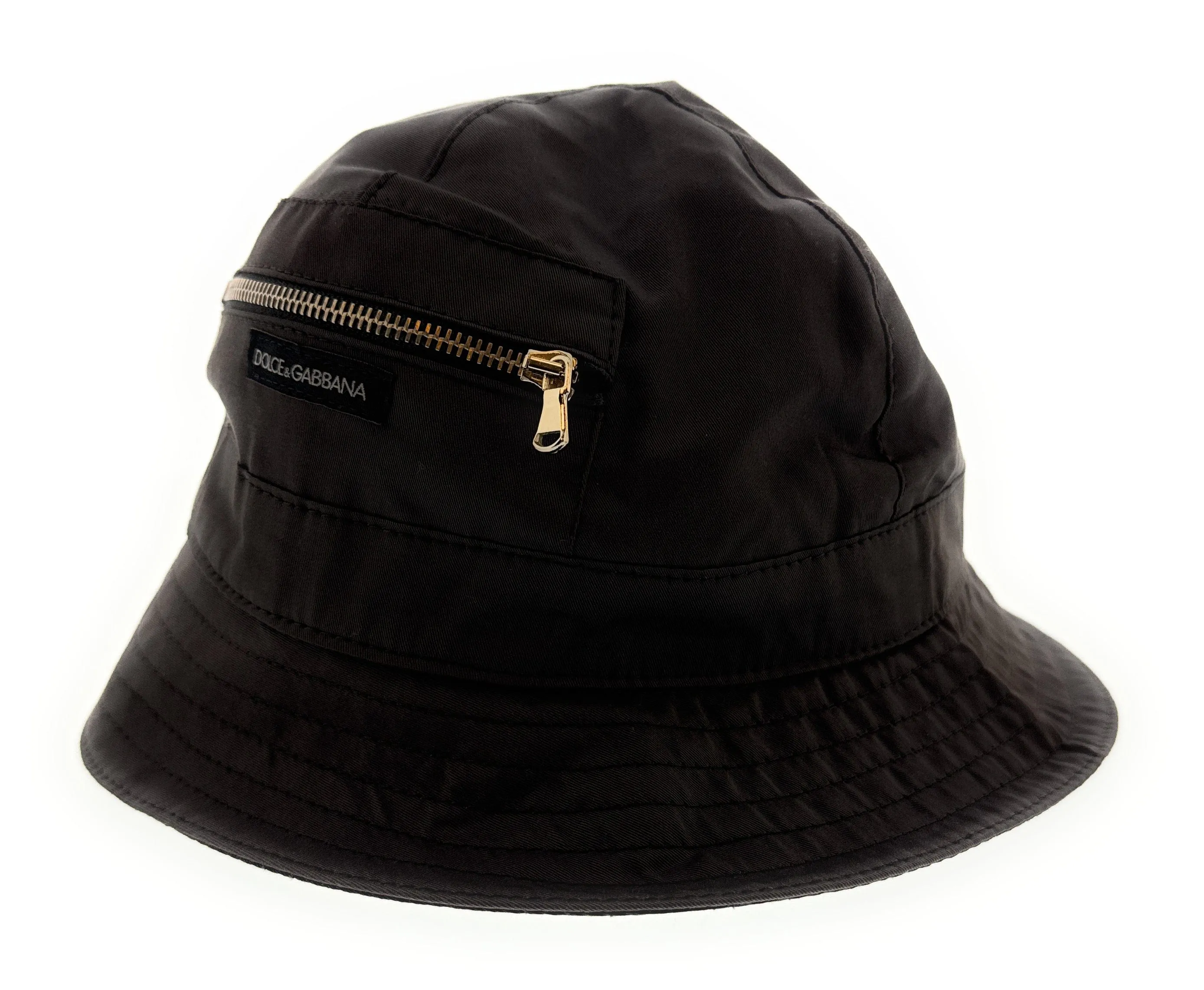 Dolce & Gabbana Black Cotton Zipper Fishermans Hat-Adult M