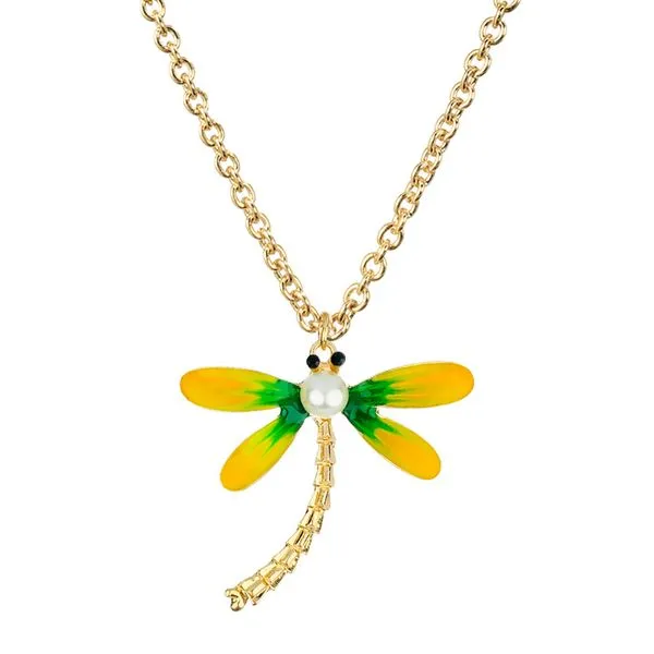  N1017 Gold Yellow Green Dragonfly with Pearl Necklace FREE Earrings