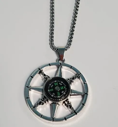 *N1324 Silver Compass Necklace