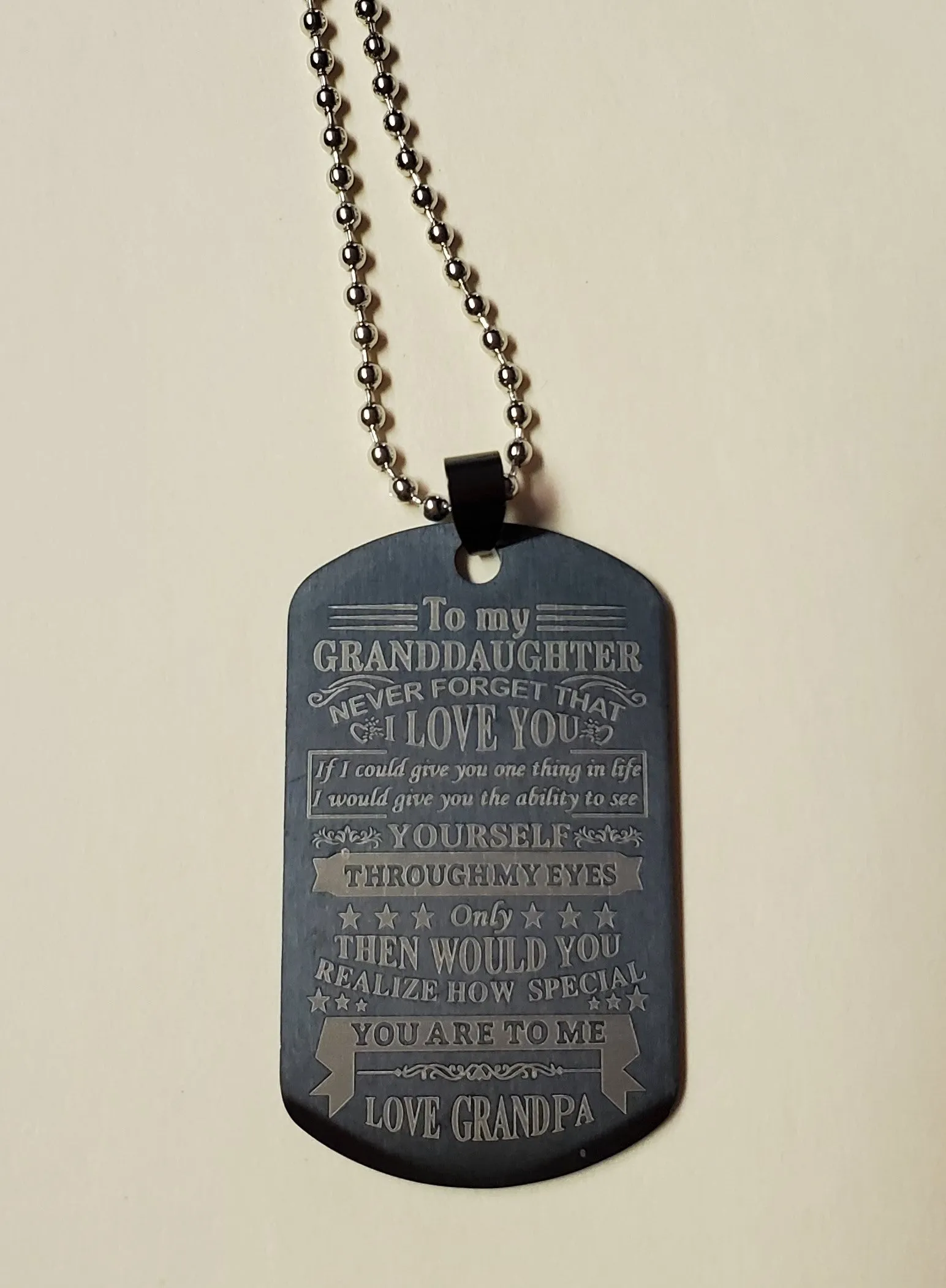 *N1441 Black To My Granddaughter From Grandpa Dog Tag Necklace