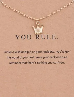 *N1749 Gold You Rule Crown Necklace on Gift Card with FREE Earrings